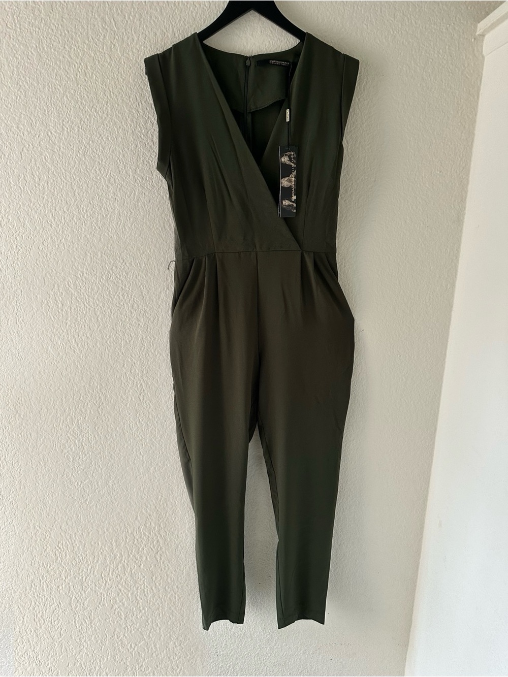 Kardashian Kollection Olive Green Sleeveless V-Neck Jumpsuit
